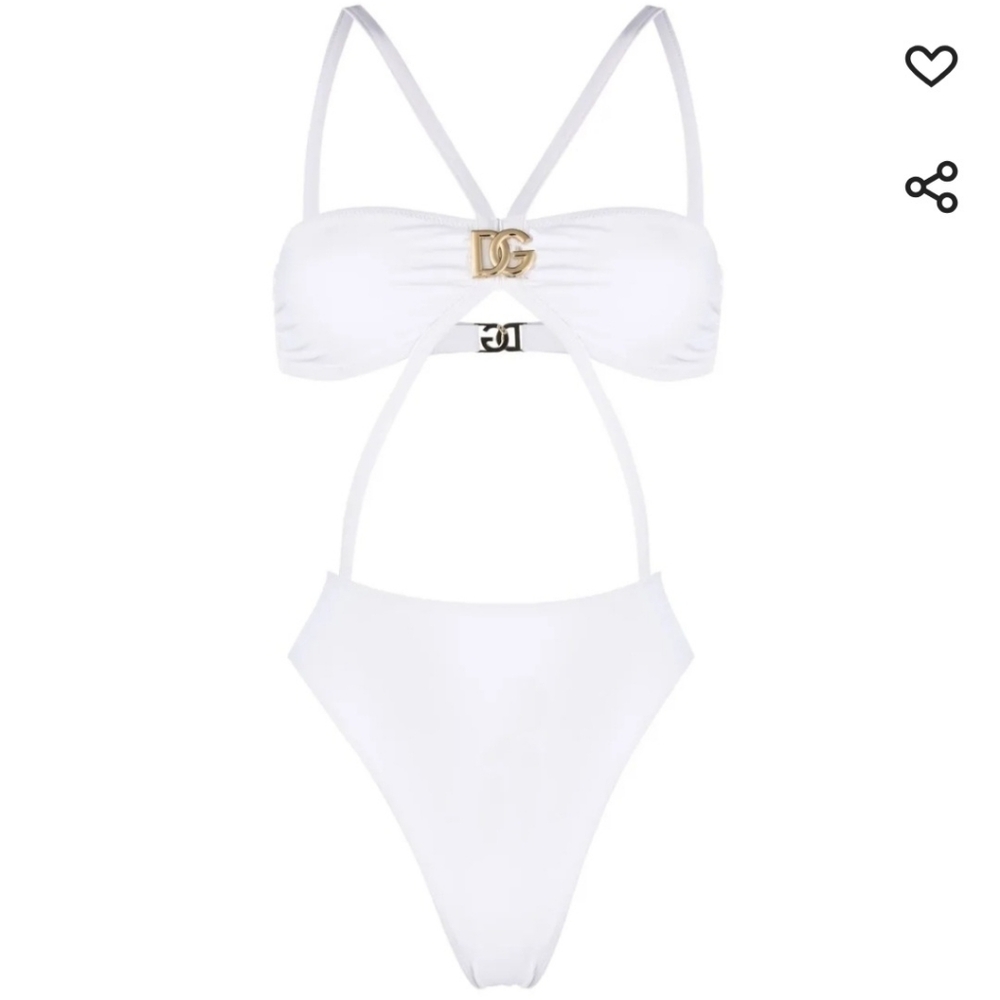 Dolce & Gabbana White Swimsuit with Gold Accents